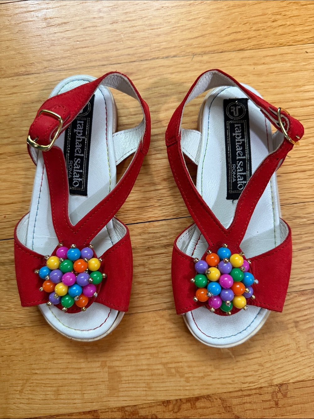Italian Raphael Salato Colorful Beaded Girls' Sandals with Ankle Strap 26 or 9.5